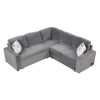 83" L-Shaped Pull Out Sofa Bed Modern Convertible Sleeper Sofa with 2 USB ports, 2 Power Sockets and 3 Pillows for Living Room, Bedroom, Office, Gray