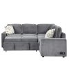 83" L-Shaped Pull Out Sofa Bed Modern Convertible Sleeper Sofa with 2 USB ports, 2 Power Sockets and 3 Pillows for Living Room, Bedroom, Office, Gray