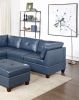 Genuine Leather Ink Blue Tufted 6pc Modular Sofa Set 3x Corner Wedge 2x Armless Chair 1x Ottoman Living Room Furniture Sofa Couch