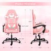 Racing Video Backrest and Seat Height Recliner Gaming Office High Back Computer Ergonomic Adjustable Swivel Chair, Without footrest, Pink/White