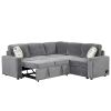 83" L-Shaped Pull Out Sofa Bed Modern Convertible Sleeper Sofa with 2 USB ports, 2 Power Sockets and 3 Pillows for Living Room, Bedroom, Office, Gray