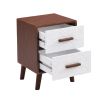 U-Can 3 Piece TV Stand set, 1 TV Stand and 2 End Tables with Drawers and Embossed Patterns for Living Room, Brown+White