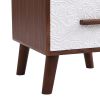 U-Can 3 Piece TV Stand set, 1 TV Stand and 2 End Tables with Drawers and Embossed Patterns for Living Room, Brown+White