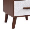 U-Can 3 Piece TV Stand set, 1 TV Stand and 2 End Tables with Drawers and Embossed Patterns for Living Room, Brown+White