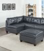 Contemporary Genuine Leather Black Tufted 6pc Modular Sectional Set 2x Corner Wedge 3x Armless Chair 1x Ottoman Living Room Furniture Sofa Couch