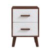 U-Can 3 Piece TV Stand set, 1 TV Stand and 2 End Tables with Drawers and Embossed Patterns for Living Room, Brown+White