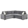 83" L-Shaped Pull Out Sofa Bed Modern Convertible Sleeper Sofa with 2 USB ports, 2 Power Sockets and 3 Pillows for Living Room, Bedroom, Office, Gray