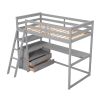 Twin Size Loft Bed with Desk and Shelves, Two Built-in Drawers, Gray(old SKU:GX000803AAE-1)