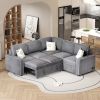 83" L-Shaped Pull Out Sofa Bed Modern Convertible Sleeper Sofa with 2 USB ports, 2 Power Sockets and 3 Pillows for Living Room, Bedroom, Office, Gray