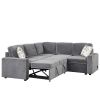 83" L-Shaped Pull Out Sofa Bed Modern Convertible Sleeper Sofa with 2 USB ports, 2 Power Sockets and 3 Pillows for Living Room, Bedroom, Office, Gray