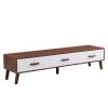 U-Can 3 Piece TV Stand set, 1 TV Stand and 2 End Tables with Drawers and Embossed Patterns for Living Room, Brown+White