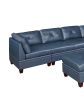 Genuine Leather Ink Blue Tufted 7pc Modular Sofa Set 3x Corner Wedge 3x Armless Chair 1x Ottoman Living Room Furniture Sofa Couch