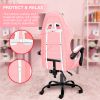 Racing Video Backrest and Seat Height Recliner Gaming Office High Back Computer Ergonomic Adjustable Swivel Chair, Without footrest, Pink/White