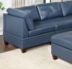 Genuine Leather Ink Blue Tufted 6pc Modular Sofa Set 3x Corner Wedge 2x Armless Chair 1x Ottoman Living Room Furniture Sofa Couch