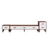 U-Can 3 Piece TV Stand set, 1 TV Stand and 2 End Tables with Drawers and Embossed Patterns for Living Room, Brown+White