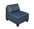 Genuine Leather Ink Blue Tufted 6pc Modular Sofa Set 3x Corner Wedge 2x Armless Chair 1x Ottoman Living Room Furniture Sofa Couch