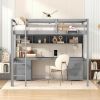 Full Size Loft Bed with Desk, Cabinets, Drawers and Bedside Tray, Charging Station, Gray