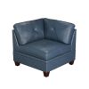 Genuine Leather Ink Blue Tufted 6pc Modular Sofa Set 3x Corner Wedge 2x Armless Chair 1x Ottoman Living Room Furniture Sofa Couch