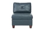 Genuine Leather Ink Blue Tufted 6pc Modular Sofa Set 3x Corner Wedge 2x Armless Chair 1x Ottoman Living Room Furniture Sofa Couch