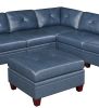 Genuine Leather Ink Blue Tufted 7pc Modular Sofa Set 3x Corner Wedge 3x Armless Chair 1x Ottoman Living Room Furniture Sofa Couch