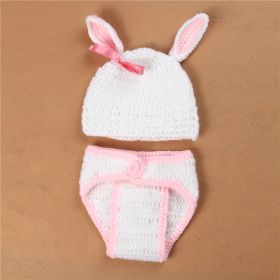 Handmade Photography Clothes Gray Rabbit White Bow Rabbit Big Ears Rabbit Wool Suit (Option: Pink bow)