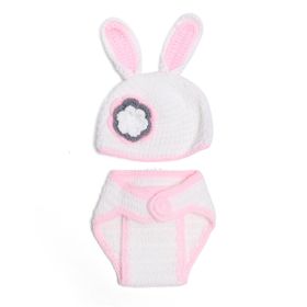 Handmade Photography Clothes Gray Rabbit White Bow Rabbit Big Ears Rabbit Wool Suit (Option: White and gray)