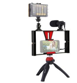 Compatible with Apple, Mobile Photography Set Mobile Live Rabbit Cage Set Microphone Tripod with Supplementary Light (Option: Red A)