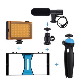 Compatible with Apple, Mobile Photography Set Mobile Live Rabbit Cage Set Microphone Tripod with Supplementary Light (Option: Blue A)