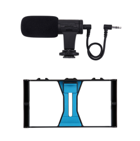 Compatible with Apple, Mobile Photography Set Mobile Live Rabbit Cage Set Microphone Tripod with Supplementary Light (Option: Blue D)