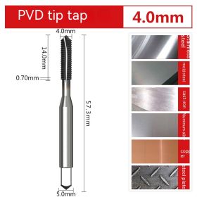 Cobalt-containing Machine Tap Spiral Tip PVD-coated Stainless Steel Tap Drill Bit M2-M12 (Option: 4MM-Leading tap)