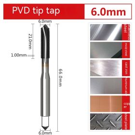 Cobalt-containing Machine Tap Spiral Tip PVD-coated Stainless Steel Tap Drill Bit M2-M12 (Option: 6MM-Leading tap)