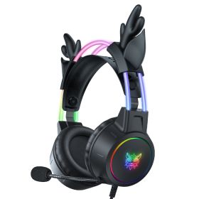 RGB Cat Ear Headphone, Upgraded Wireless & Wired Gaming Headset with Attachable HD Microphone (Color: Black)