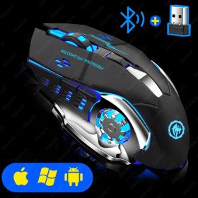 Rechargeable Wireless Mouse Gaming Computer Silent Bluetooth Mouse USB Mechanical E-Sports Backlight PC Gamer Mouse For Computer (Color: Black)