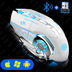 Rechargeable Wireless Mouse Gaming Computer Silent Bluetooth Mouse USB Mechanical E-Sports Backlight PC Gamer Mouse For Computer (Color: White)