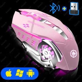 Rechargeable Wireless Mouse Gaming Computer Silent Bluetooth Mouse USB Mechanical E-Sports Backlight PC Gamer Mouse For Computer (Color: Pink)