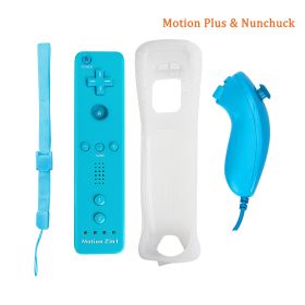 Built-in Motion Plus Remote For Nintendo Wii Controller Wii Remote Nunchuck Wii Motion Plus Controller Wireless Gamepad Controle (Color: blue nunchuck)