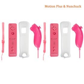 Built-in Motion Plus Remote For Nintendo Wii Controller Wii Remote Nunchuck Wii Motion Plus Controller Wireless Gamepad Controle (Color: 2 pink nunchuck)